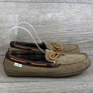 L.L. Bean Hand-Sewn Flannel Lined Men's Sz 9M Tan Brown Slip On Moccasin Loafers